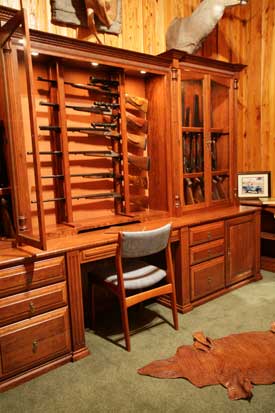 Locally Amish Custom Made Gun Cabinet Wall Unit Close Up of Seating Area