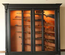 Locally Amish Custom Made Gun Cabinet Safe with Black Stain and Horizontal Storage